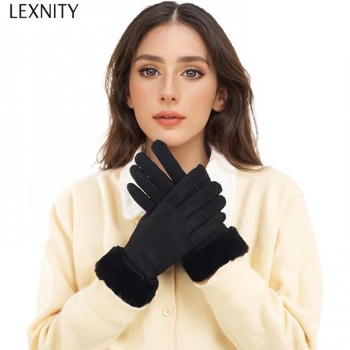 Lexnity Winter Gloves for Women, Stretch Fleece Gloves with Touchscreen, Thermal Knit Lining Warm Gloves for Cold Weather(Black)