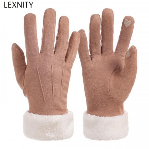 Lexnity Winter Gloves for Women, Stretch Fleece Gloves with Touchscreen, Thermal Knit Lining Warm Gloves for Cold Weather(Brown)