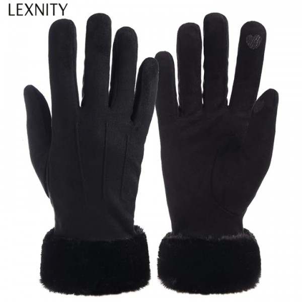 Lexnity Winter Gloves for Women, Stretch Fleece Gloves with Touchscreen, Thermal Knit Lining Warm Gloves for Cold Weather(Black)