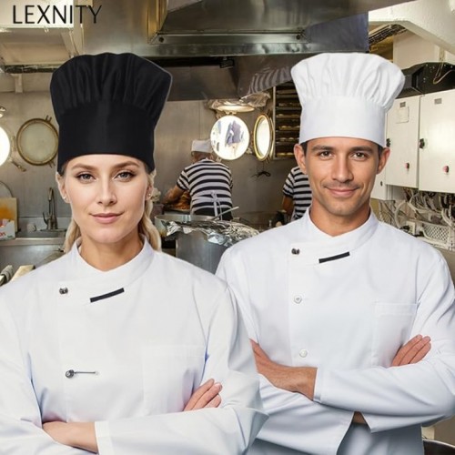 Lexnity 2 Pcs Adult Chef Hat for Men Women Cotton Adjustable Elastic for Kitchen Cooking Baking Restaurant(Black)