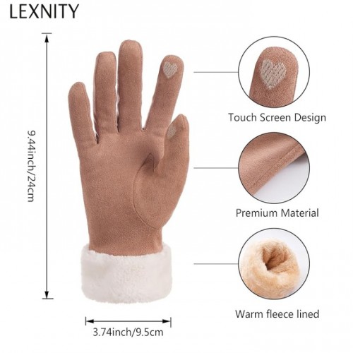 Lexnity Winter Gloves for Women, Stretch Fleece Gloves with Touchscreen, Thermal Knit Lining Warm Gloves for Cold Weather(Brown)