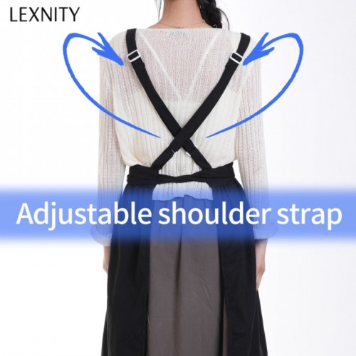 Lexnity Vintage Pinafore Apron Dress for Women with Pockets Cute Floral Chef Aprons for Kitchen Cooking Baking Gardening (Black)